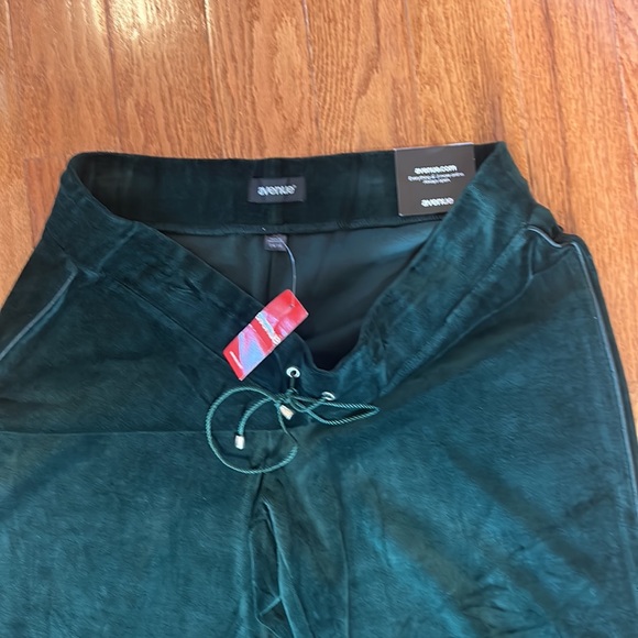 NWT  avenue WOMEN DARK GREEN VELVET PANTS wide legs ELASTIC WAIST IN SIZE 14/16 - Picture 3 of 8